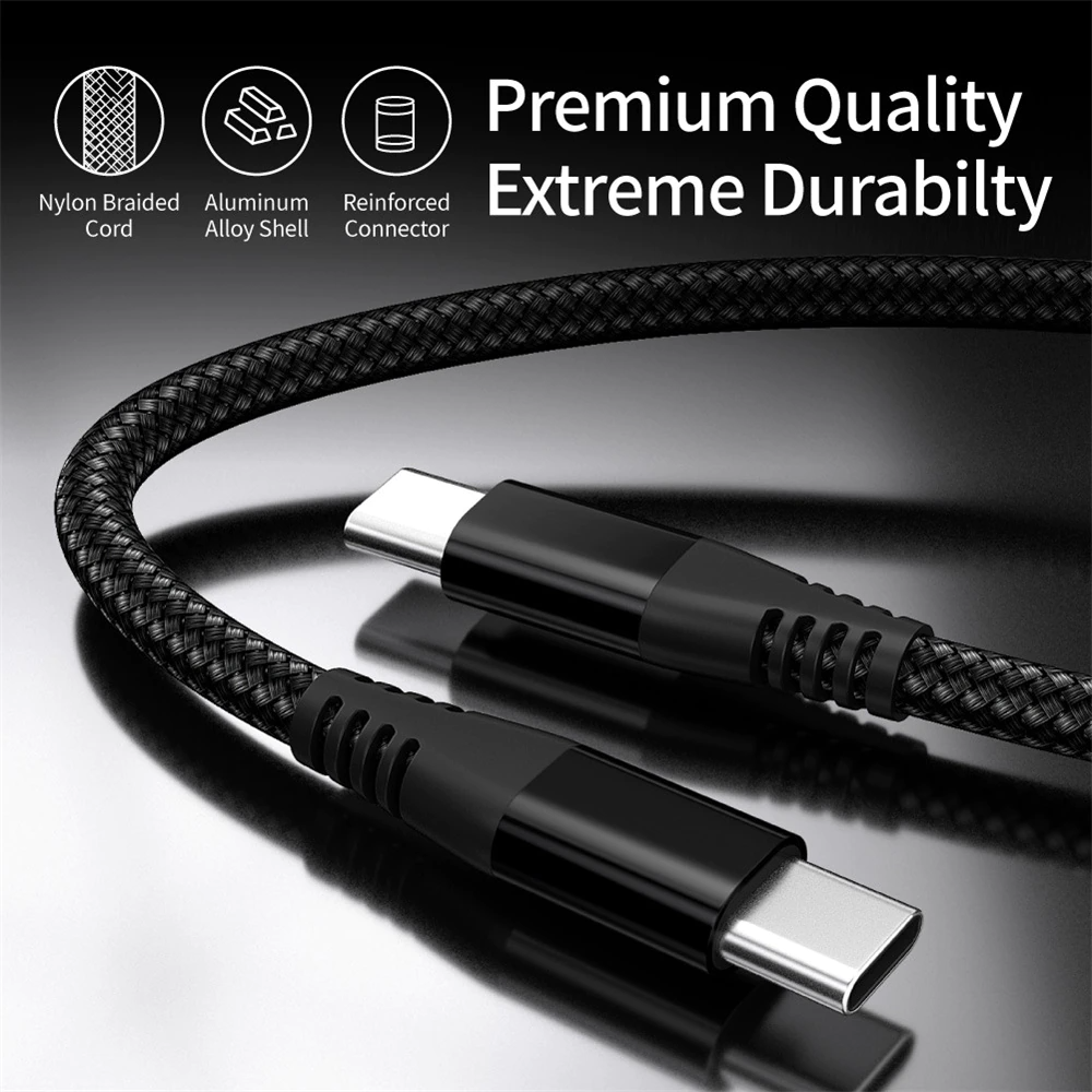 Braided USB-C to USB-C Charging Cable in use charging phone