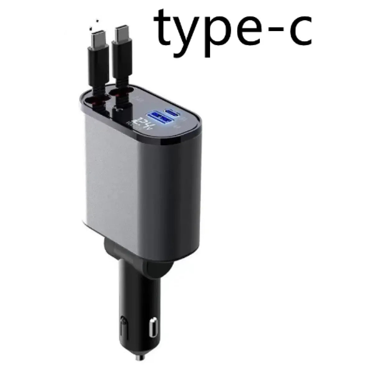 4-in-1 Retractable Fast Car Charger close-up of charging ports
