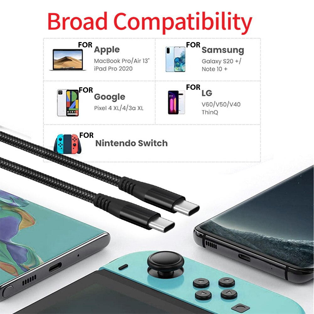 Braided USB-C to USB-C Charging Cable available lengths
