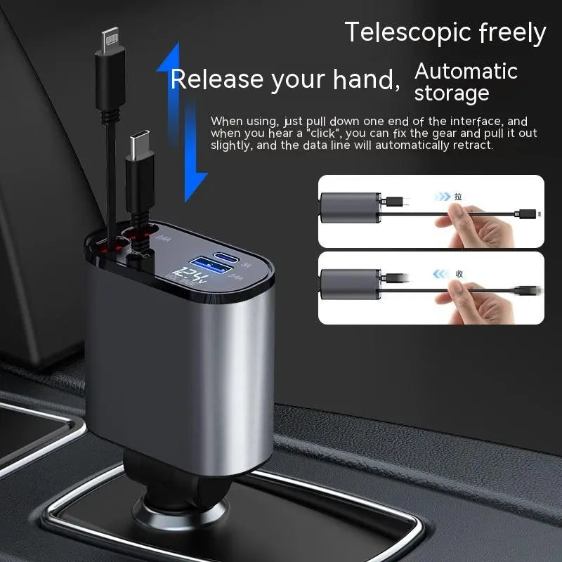 4-in-1 Retractable Fast Car Charger product size and dimensions
