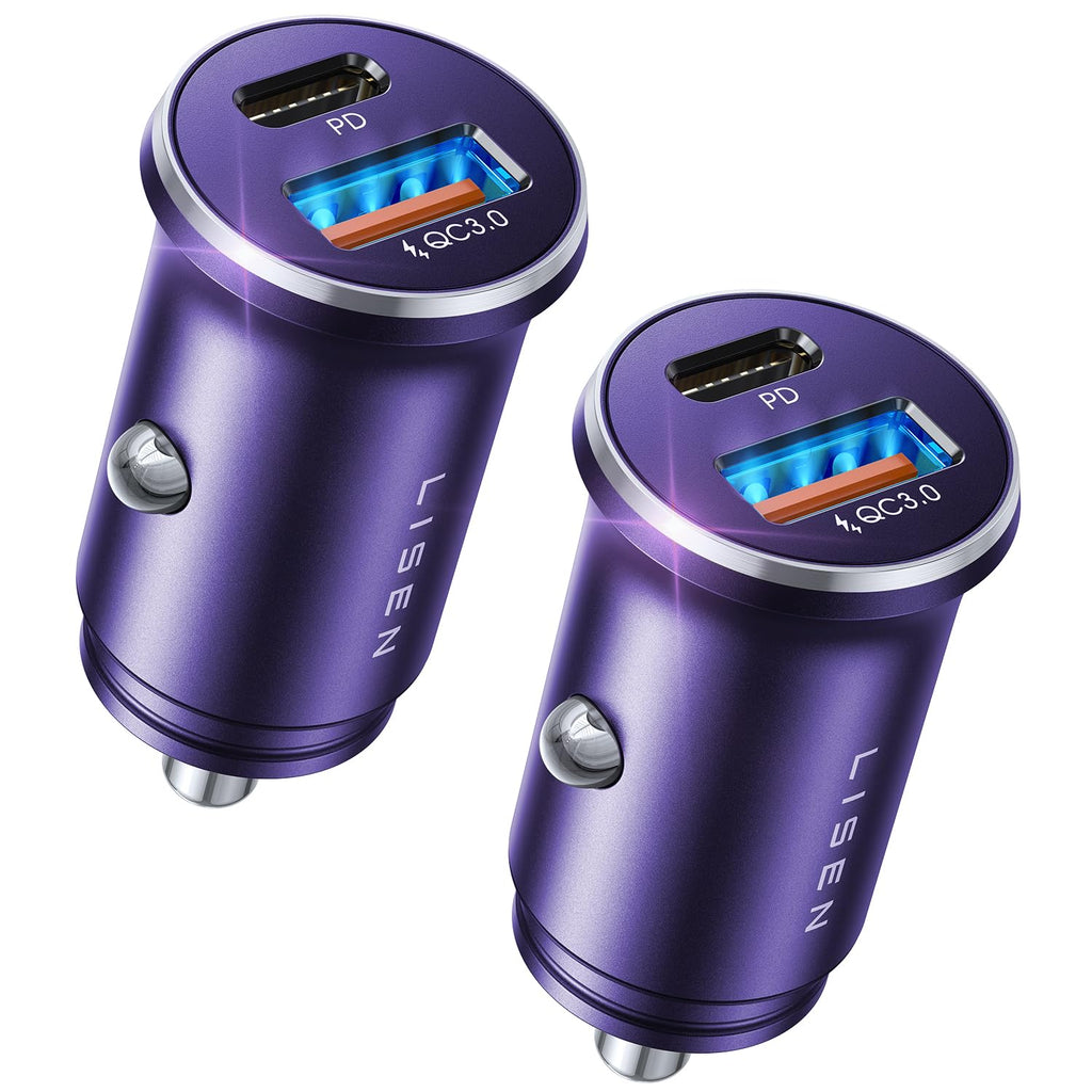 LISEN 48W Dual USB-C Car Charger plugged into vehicle outlet