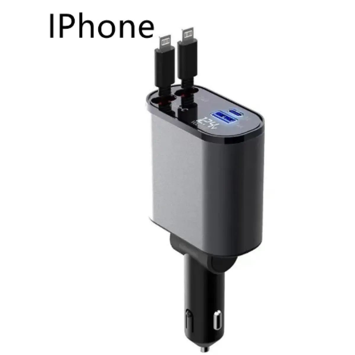 4-in-1 Retractable Fast Car Charger with retractable cables extended
