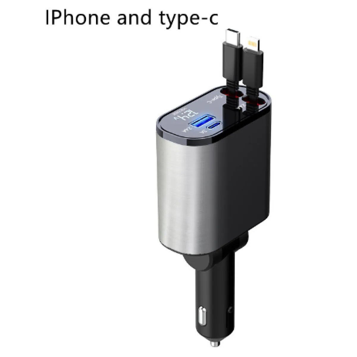 4-in-1 Retractable Fast Car Charger plugged into car power outlet