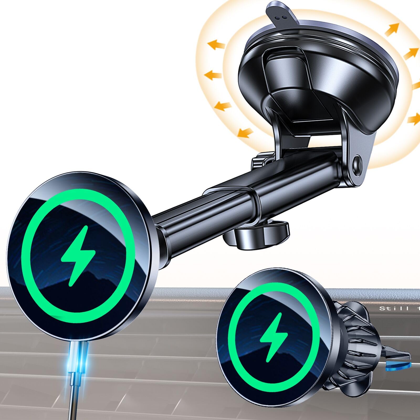 Magnetic Windshield Wireless Charger Mount with phone charging wirelessly